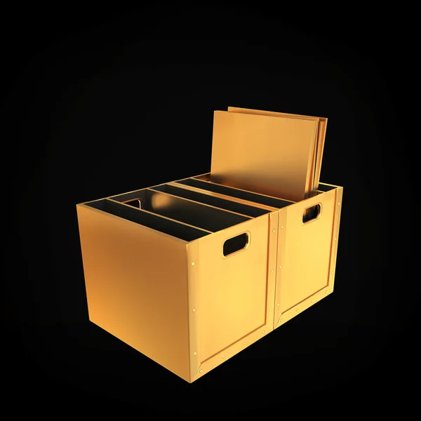 검은 바탕에 황금 상자 구성. — 스톡 사진