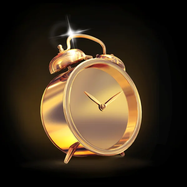 Golden old fashioned  alarm clock on black  background. — Stock Photo, Image