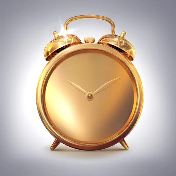 Golden old fashioned  alarm clock on grey  background. — Stock Photo, Image