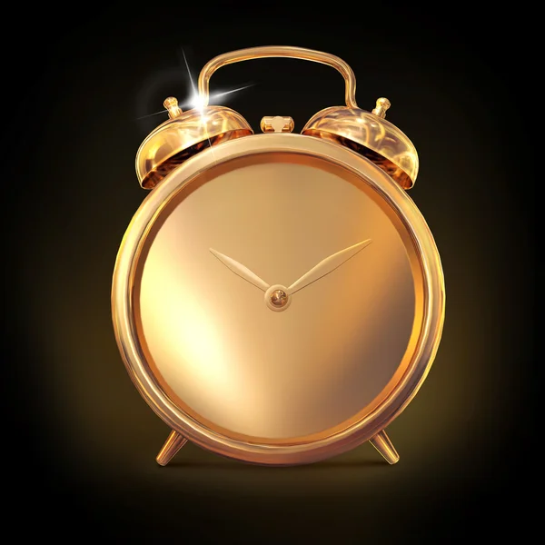 Golden old fashioned  alarm clock on black  background. — Stock Photo, Image