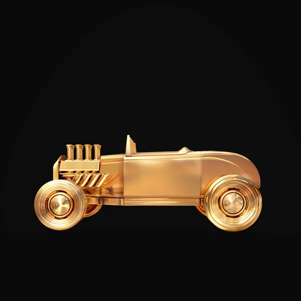 Golden vintage car on black background — Stock Photo, Image