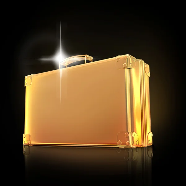 Beautiful golden briefcase representing  business on black background — Stock Photo, Image