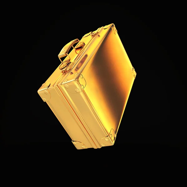Siyah arka plan üzerine iş temsil eden güzel altın evrak çantası — Stok fotoğraf
