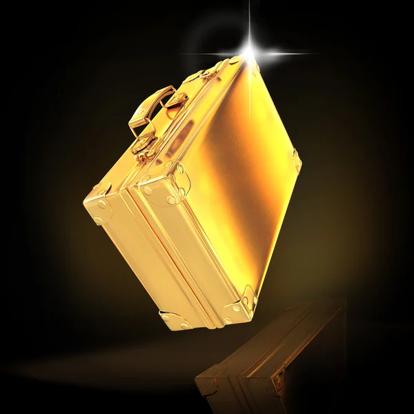 Bella valigetta dorata che rappresenta affari su sfondo nero — Foto Stock