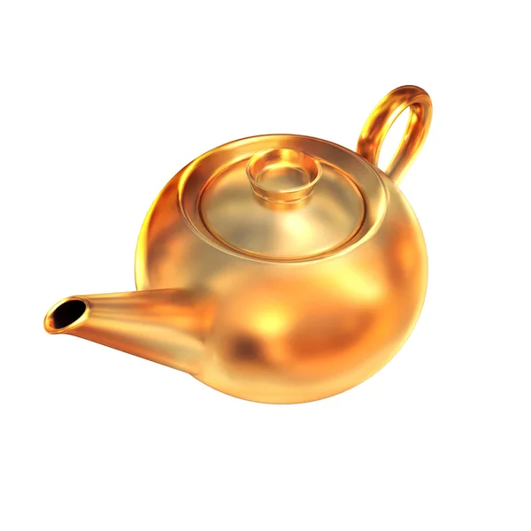 Золотий чайник ізольований на білому тлі — стокове фото