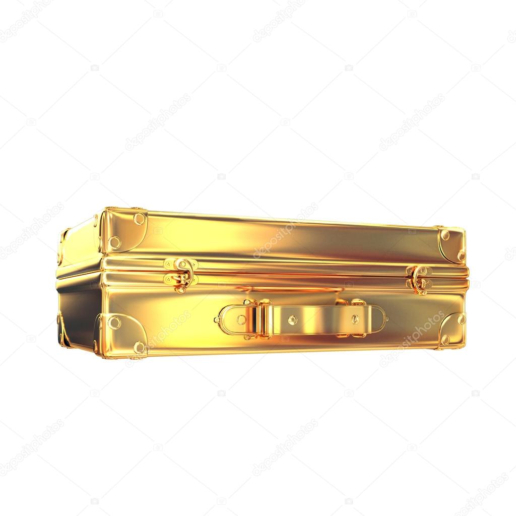 Beautiful golden briefcase representing  business  on white  background