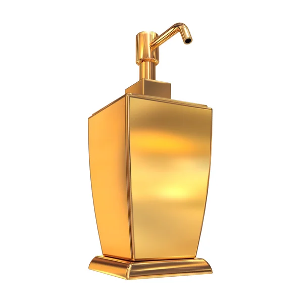 Golden soap or cream dispenser on white  background — Stock Photo, Image