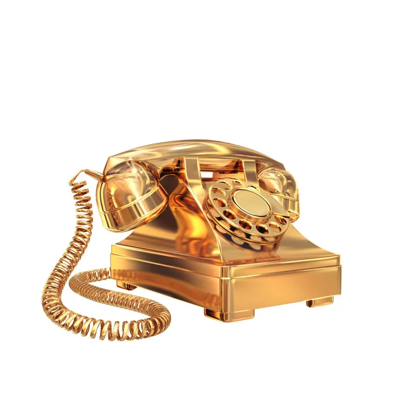 Golden telefon na bílém pozadí izolované. — Stock fotografie