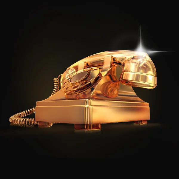 Golden phone on black background. — Stock Photo, Image