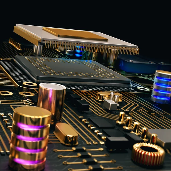 Chip de circuito eletrônico na placa do PC — Fotografia de Stock