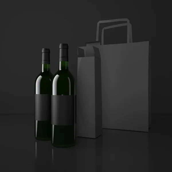 Wine bottle and packing bags. High resolution. — Stok fotoğraf