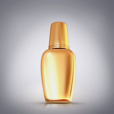 Golden nail polish on grey background.