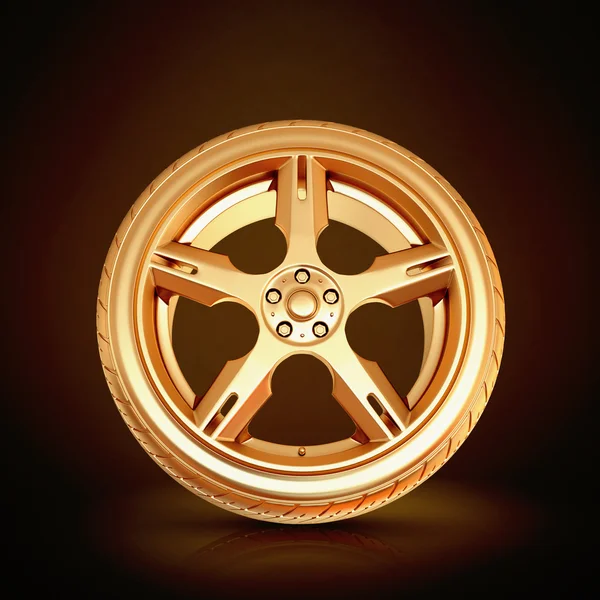 Golden tire on black  background. — Stok fotoğraf