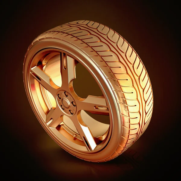 Golden tire on black  background. — Stock Photo, Image