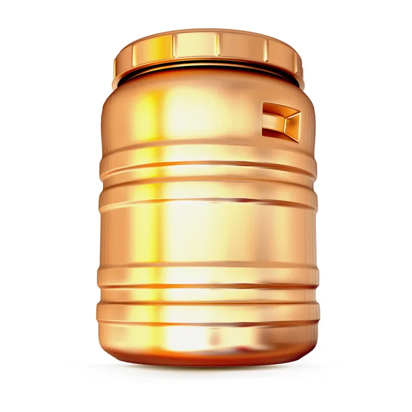 Golden plastic barrel isolated on a white background. — Stock Photo, Image