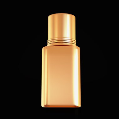 Golden nail polish isolated on black background.