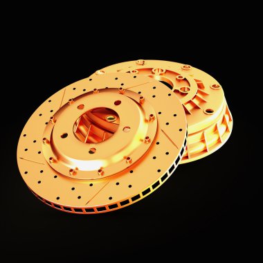 Siyah arka plan üzerine izole altın fren disk. 