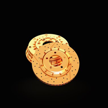 Siyah arka plan üzerine izole altın fren disk. 