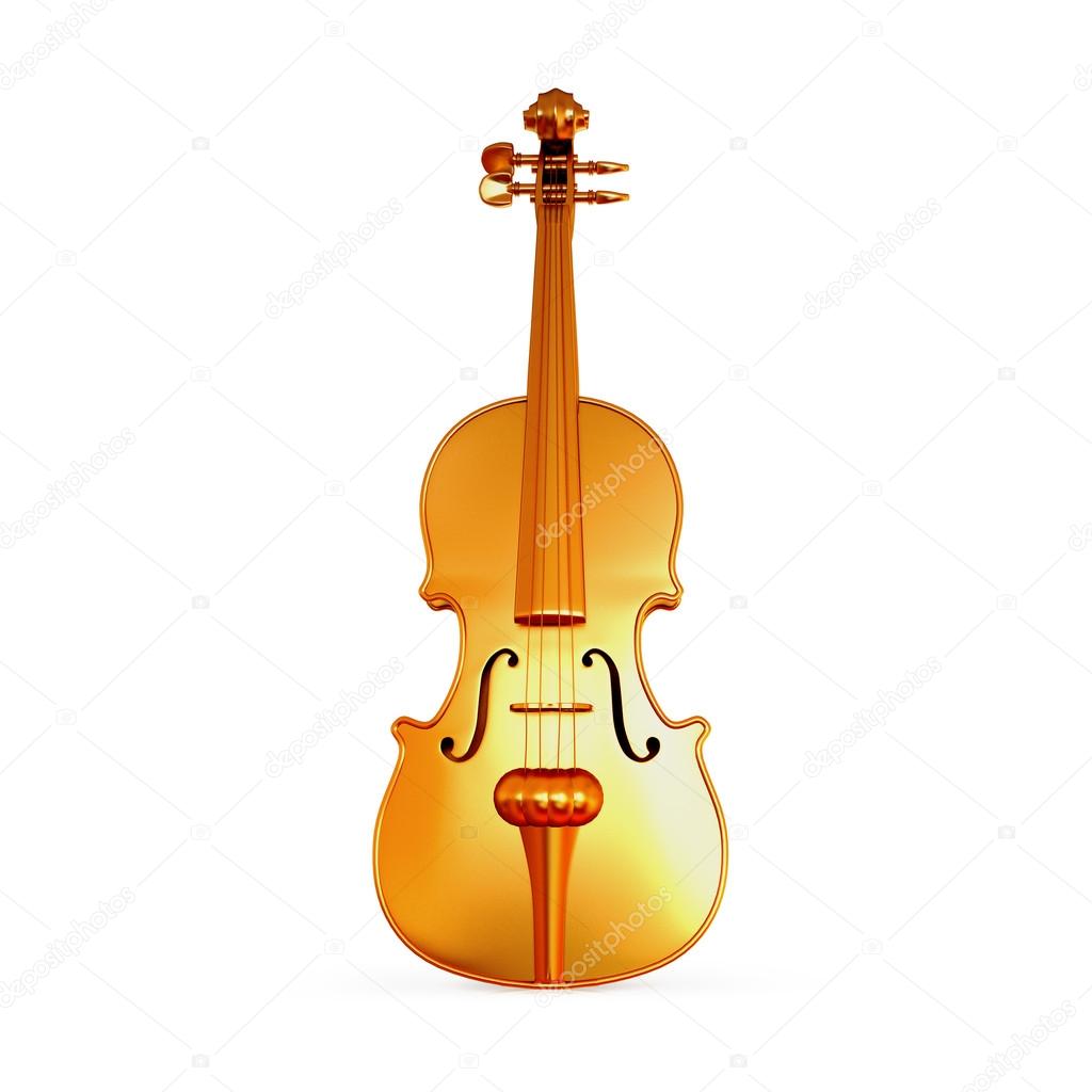 Traditional  golden violin  isolated  on white background.  