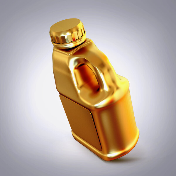 Golden canister  on grey  background.