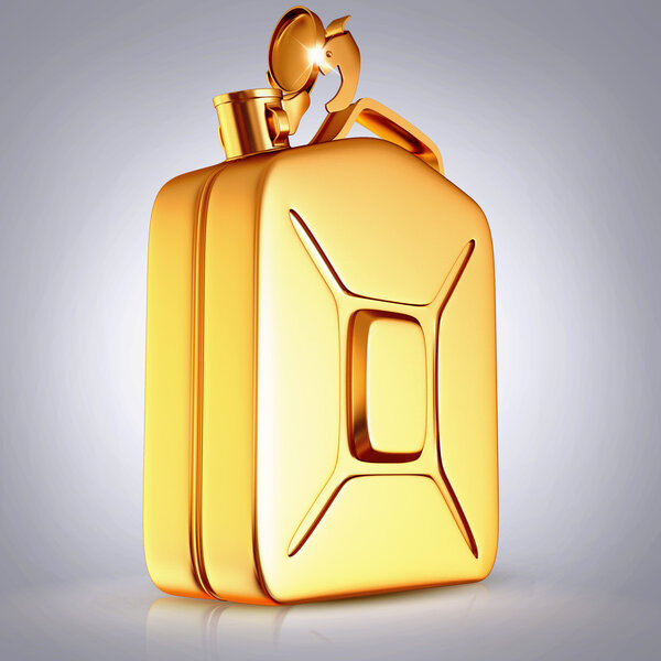 Golden canister  on grey  background.