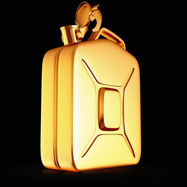 Golden canister isolated on black background.