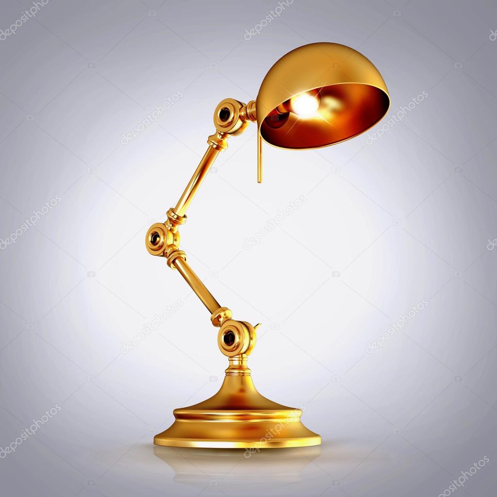 Vintage golden lamp on grey background