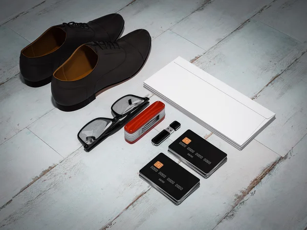 Elke dag Carry man itemscollectie: bril, mes, schoenen . — Stockfoto