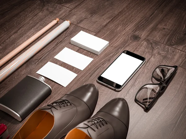Elke dag Carry man itemscollectie: bril, Cue, schoenen . — Stockfoto