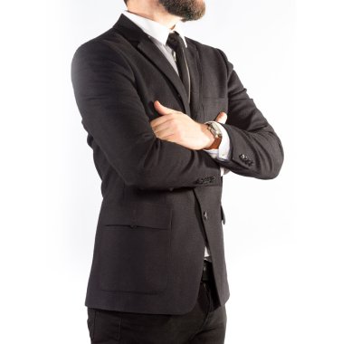 Beyaz arka plan üzerinde izole klasik elbiseli hipster adam