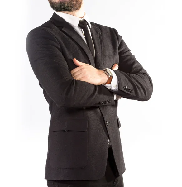 Hipster man in een klassieke pak geïsoleerd op witte achtergrond — Stockfoto