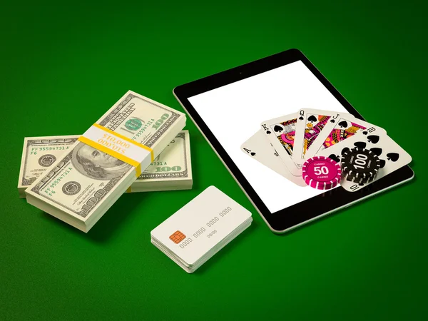 Carte e fiches per poker su tablet . — Foto Stock