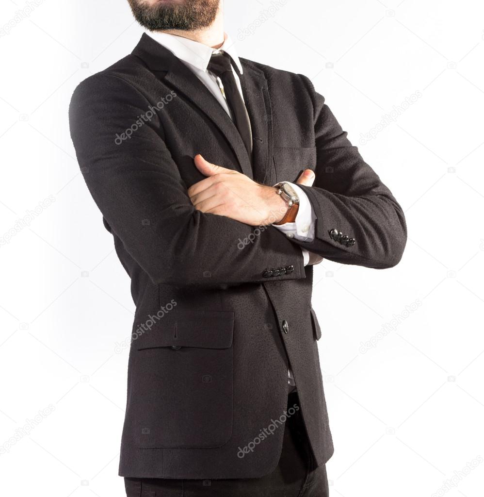  Hipster man in a classic suit isolated on white background