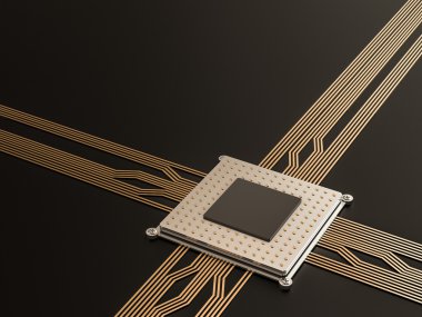  Bir işlemci (mikroçip) alma ve bilgi gönderme birbirine. Teknoloji ve gelecek kavramı.