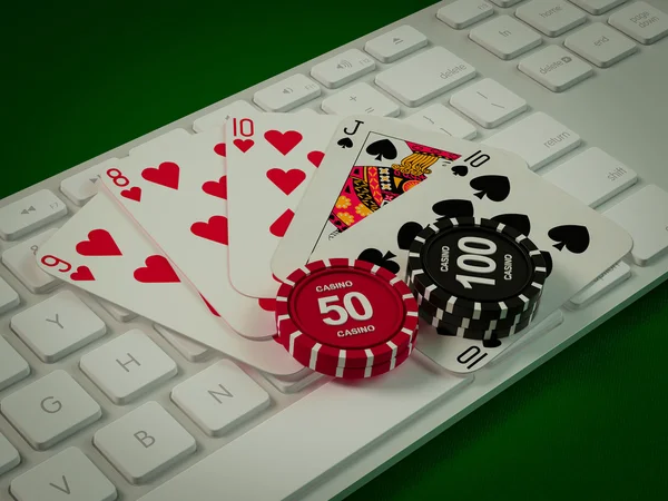 Carte e fiches per poker sulla tastiera . — Foto Stock