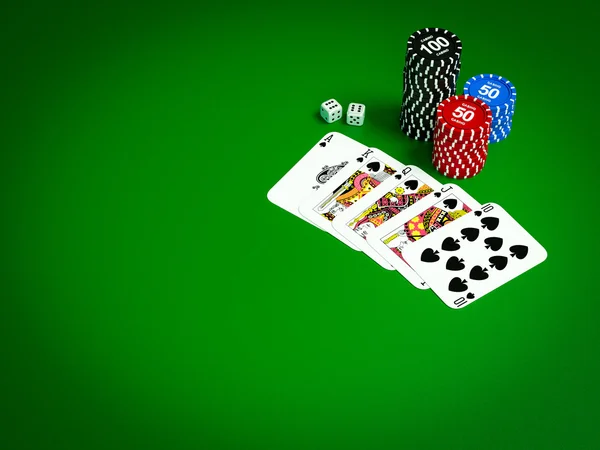 Kartları ve yeşil masada Poker fişleri — Stok fotoğraf