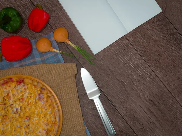Mock up template pizza on a wooden table. — Stock Photo, Image