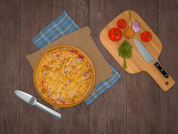 Simular la pizza plantilla en una mesa de madera . —  Fotos de Stock