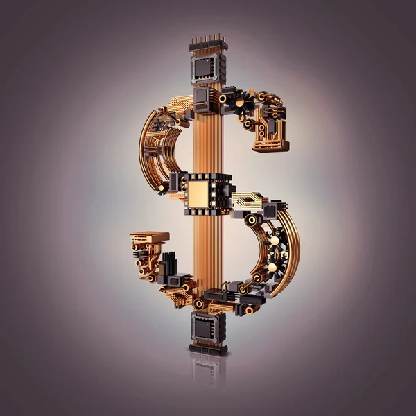 Concepto de negocio. Dólar símbolo de moneda de microchips sobre fondo gris . —  Fotos de Stock