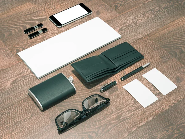 Every day carry man items collection: glasses, wallet, flask . — Stock Photo, Image