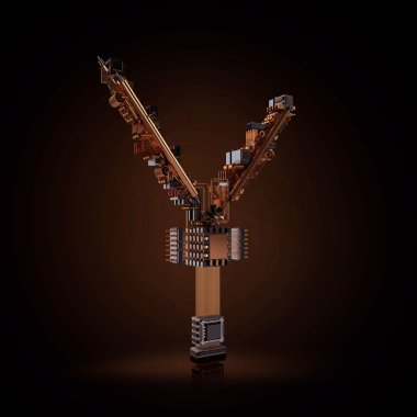 İş kavramı. Yena sembol siyah arka plan üzerinde mikroçip.