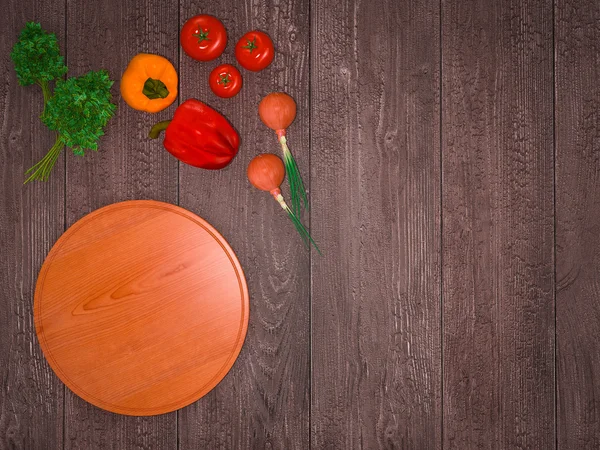 Simular la pizza plantilla en una mesa de madera . — Foto de Stock