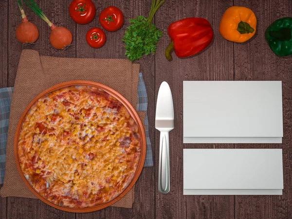 Mock up template pizza on a wooden table. — Stock Photo, Image