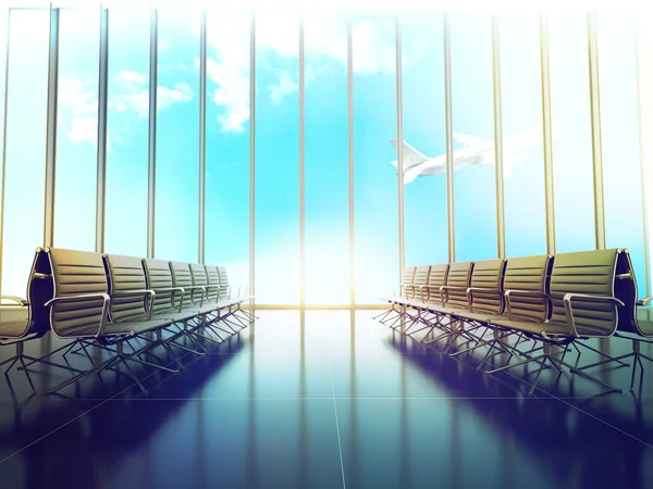 Sala de reuniones del aeropuerto con vista panorámica . — Foto de Stock