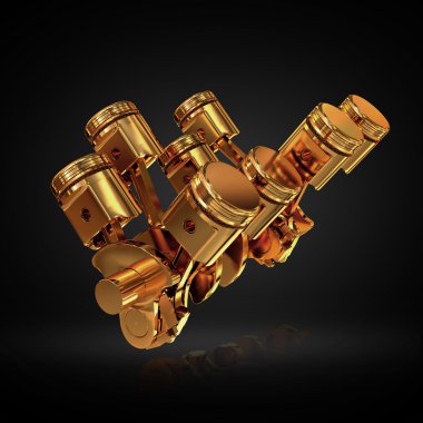 Pistonlar ve siyah arka plan (V8 motor krank mili)