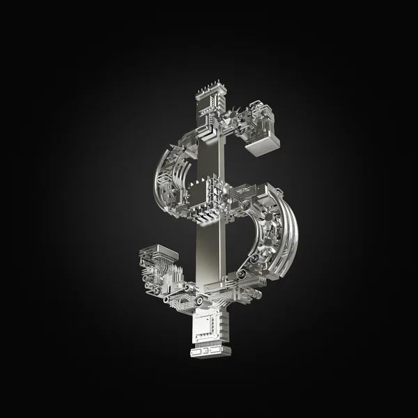 Affärsidé. Dollar valutasymbol av mikrochips på grå bakgrund. — Stockfoto