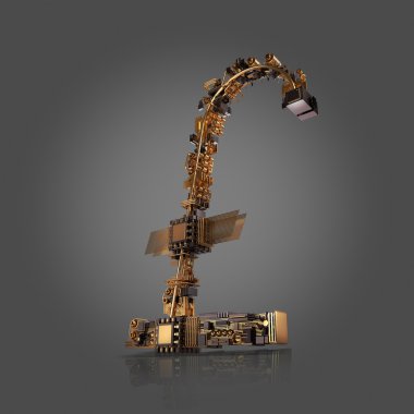 İş kavramı. Lirası para birimi simgesi gri arka plan üzerinde mikroçip.  