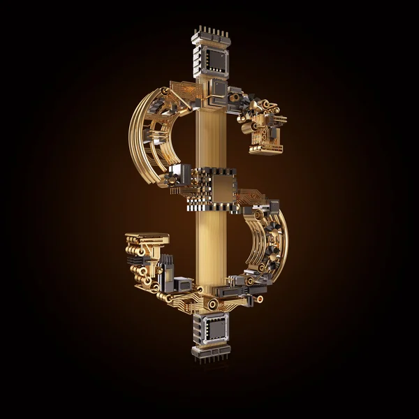 Geschäftskonzept. Dollar-Währungssymbol von Mikrochips auf schwarzem Hintergrund. — Stockfoto