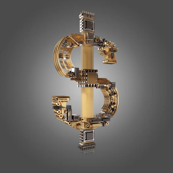 Concepto de negocio. Dólar símbolo de moneda de microchips sobre fondo gris . — Foto de Stock