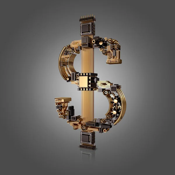 Üzleti koncepció. Dollár valuta jelkép mikrochip szürke háttér. — Stock Fotó